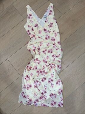 Princess Polly Pale Yellow Maxi Dress with Pink Floral Print